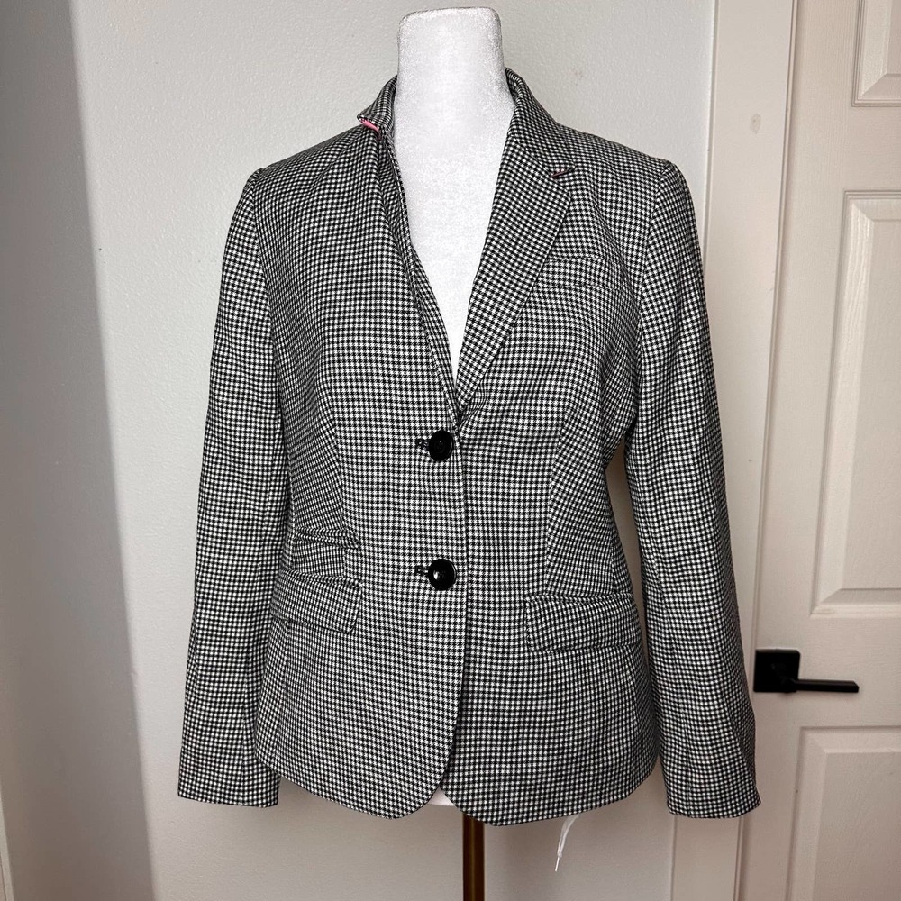 Talbots Gray White Black Houndstooth Blazer Wool Blend sz 6P